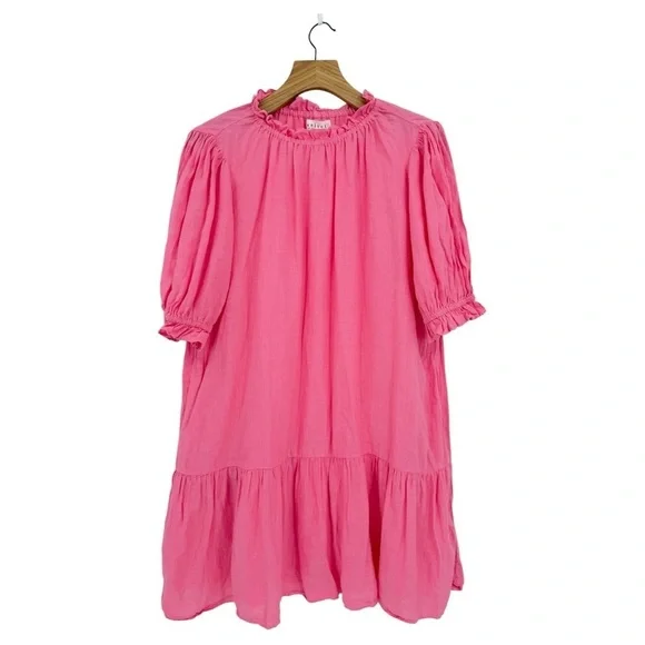 Velvet by Graham & Spencer Bernice Linen Ruffle Mini Dress in Pink Size M - Picture 2 of 13